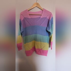 Cupshe Pastel Stripe V-Neck Sweater in Pink, Lavender, Blue, Mint, Yellow
